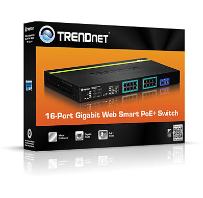 TRENDnet TPE-1620WS – Managed L2 Switch – 16× 1G, 2× SFP, PoE+, PoE-Budget 185 W, 1U