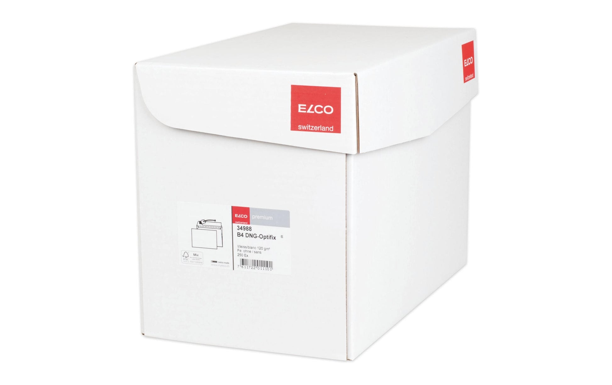 Elco Couvert B4 (353 × 250 mm), ohne Fenster, selbstklebend (Optifix), hochweiss, 120 g/m² – 250 Stk.