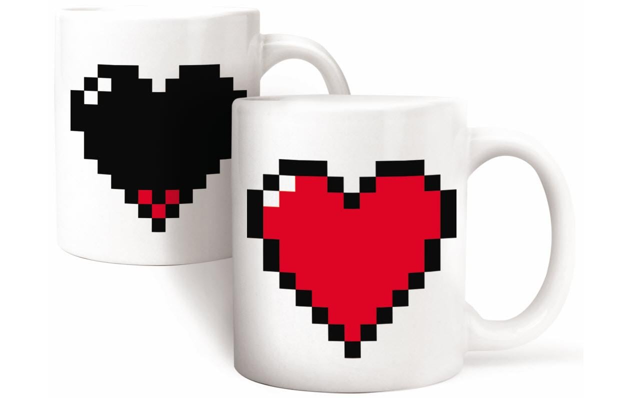 Kikkerland Kaffeetasse Morph Mug Pixel Heart – Keramik, nicht spülmaschinenfest, nicht mikrowellengeeignet