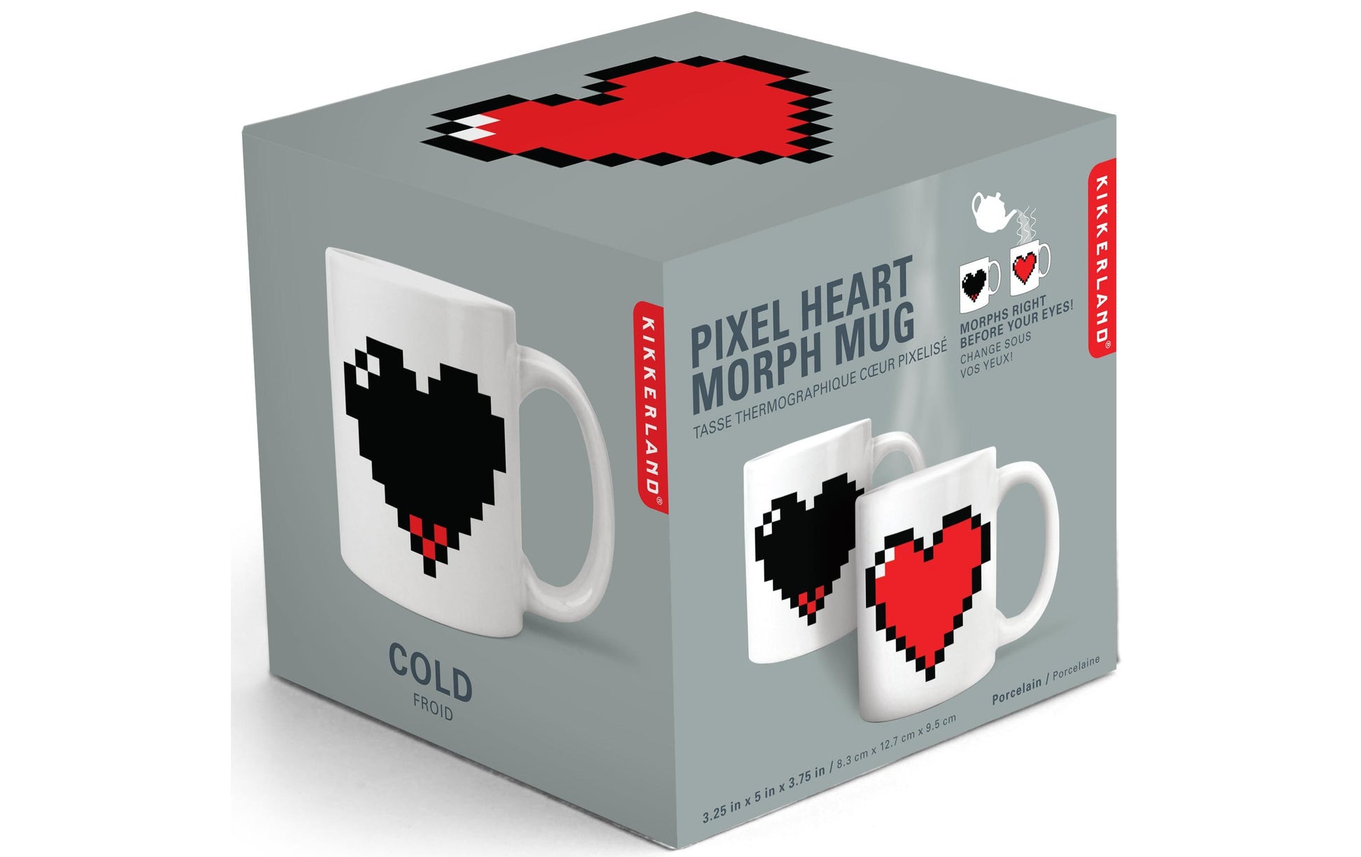 Kikkerland Kaffeetasse Morph Mug Pixel Heart – Keramik, nicht spülmaschinenfest, nicht mikrowellengeeignet