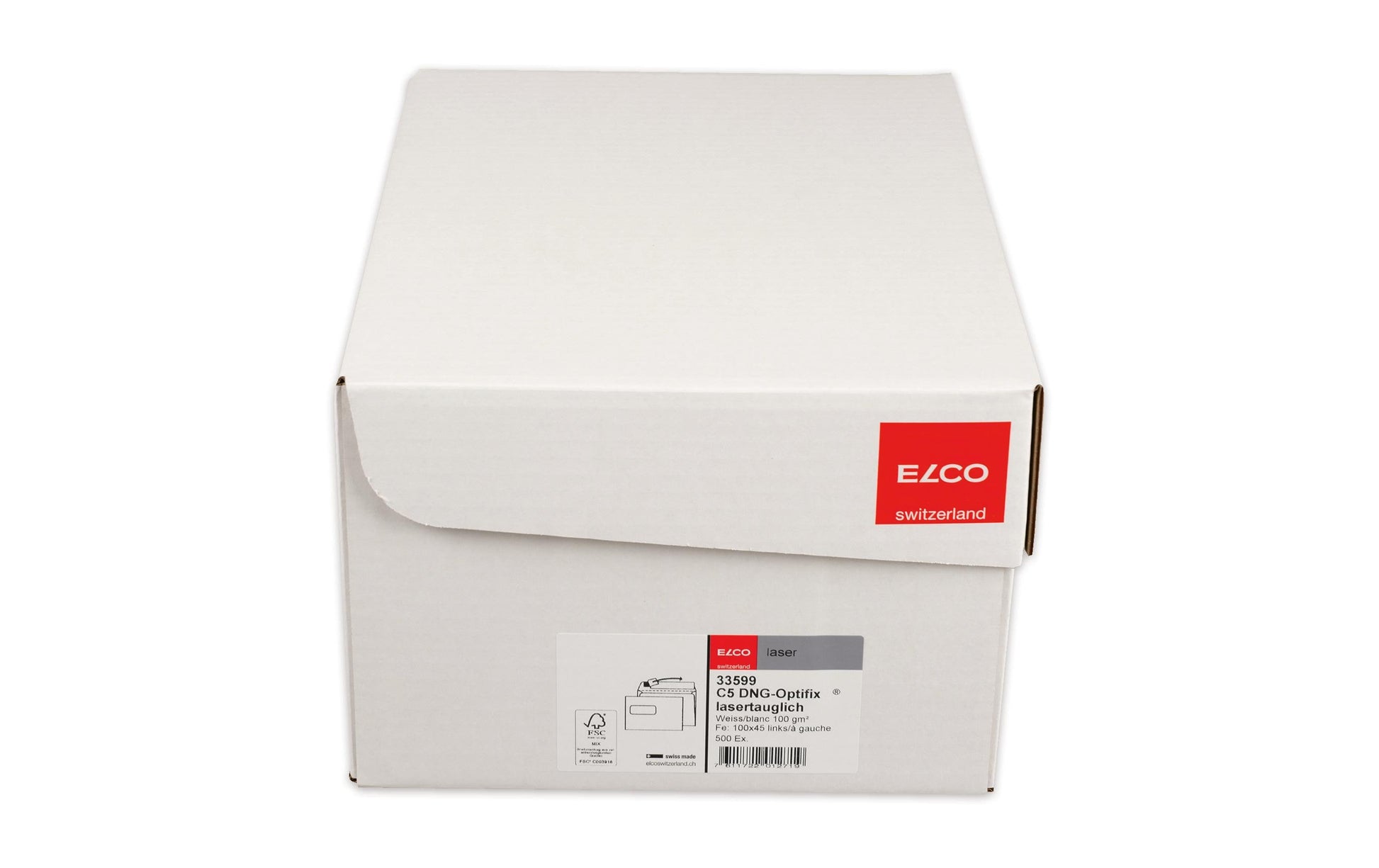 Elco Couvert C5, Fenster links, selbstklebend, hochweiss, 100 g/m², lasertauglich, mit Innendruck – 500 Stk.