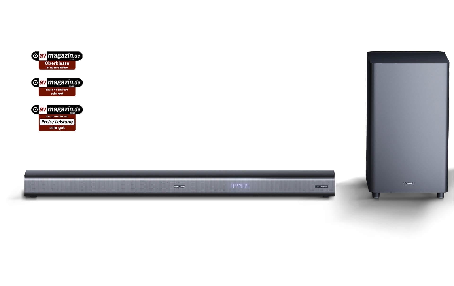 Sharp HT-SBW460 – Soundbar mit kabellosem Subwoofer – 3.1, 440 W, Bluetooth 4.2, Schwarz