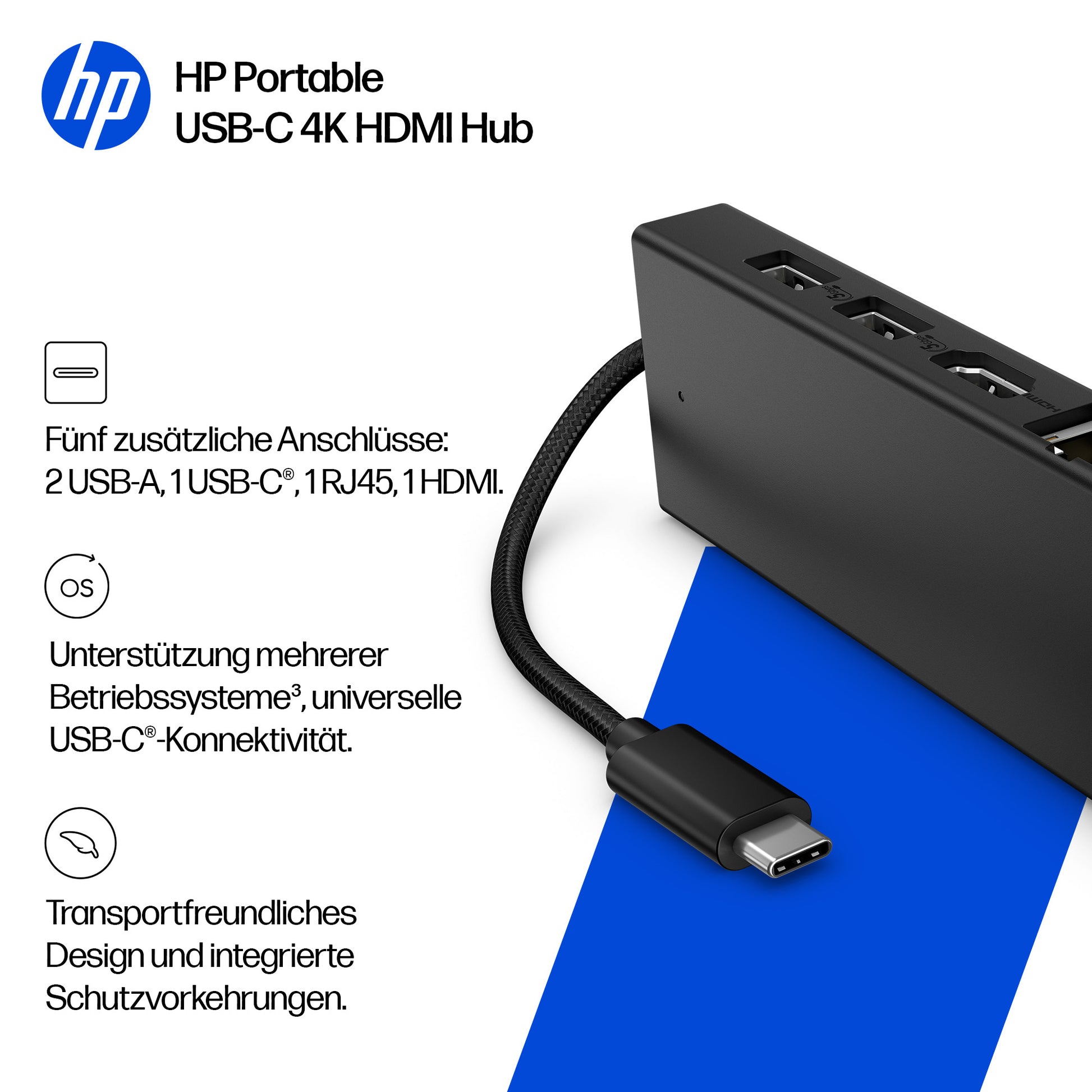 HP Multiport-Adapter – USB-C, 1× HDMI 4K, für Windows/Mac/ChromeOS