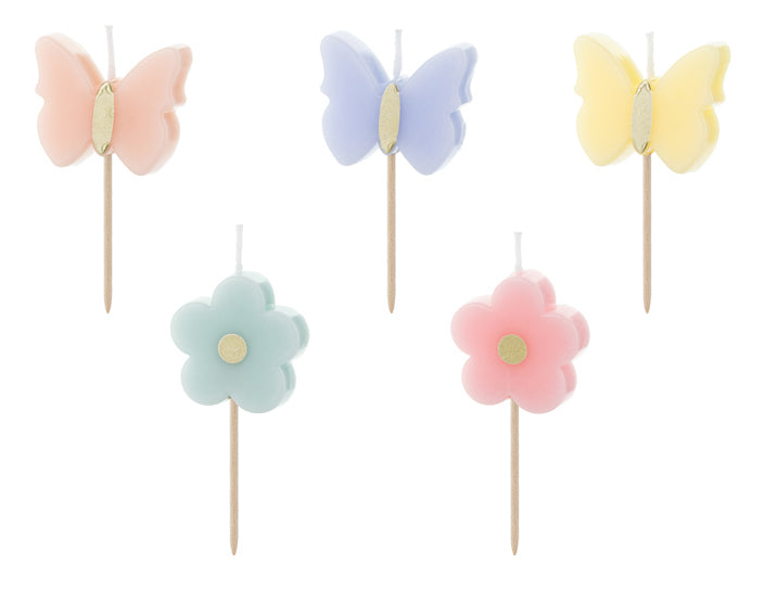 PartyDeco Geburtstagskerzen Schmetterling – mehrfarbig – 3,5 cm – 5 Stk