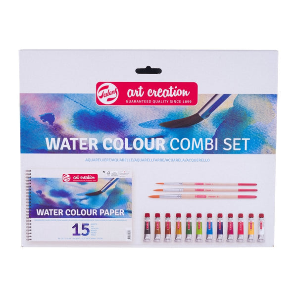 Talens Art Creation – Aquarell-Kombiset – Set – 12 Farben, 12 × 12 ml, mit 3 Pinseln & A4-Block