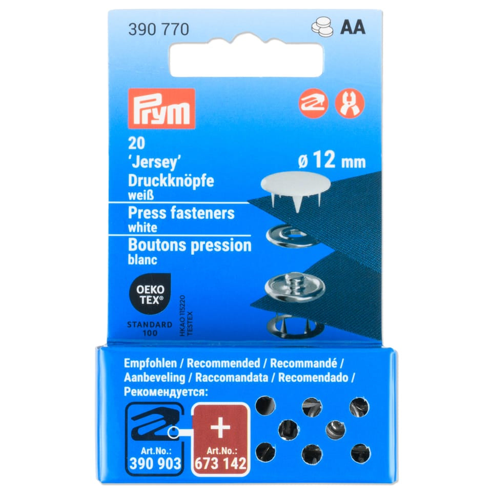Prym Druckknöpfe Ø 12 mm – Jersey, Messing, Weiss, 20 Stück