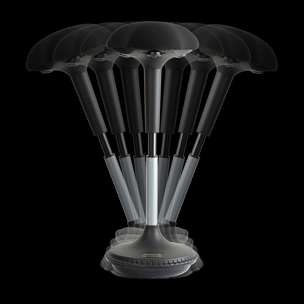 Unilux MOOVE Stehhocker – Stoff – Schwarz, schwenkbar, 63–89 cm, bis 150 kg