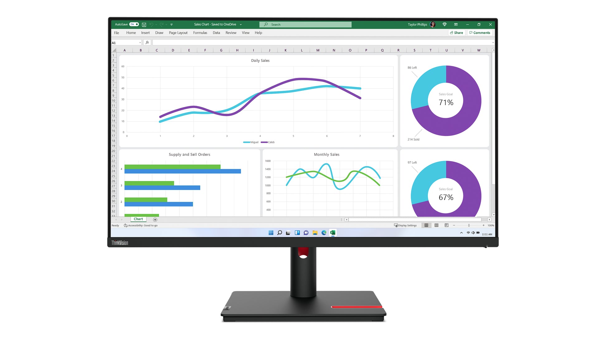 Lenovo ThinkVision T32h-30 – Monitor, 31,5", 2560 × 1440 (WQHD), IPS, 60 Hz, 350 cd/m², VESA 100 × 100