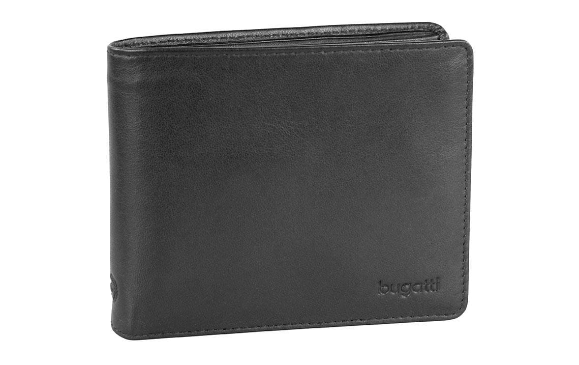 Bugatti cases Bugatti – Scheintasche Primo M – 10 Karten, Münzfach, Druckknopf – 120 × 100 × 25 mm – Schwarz, Leder – 1 Stk.