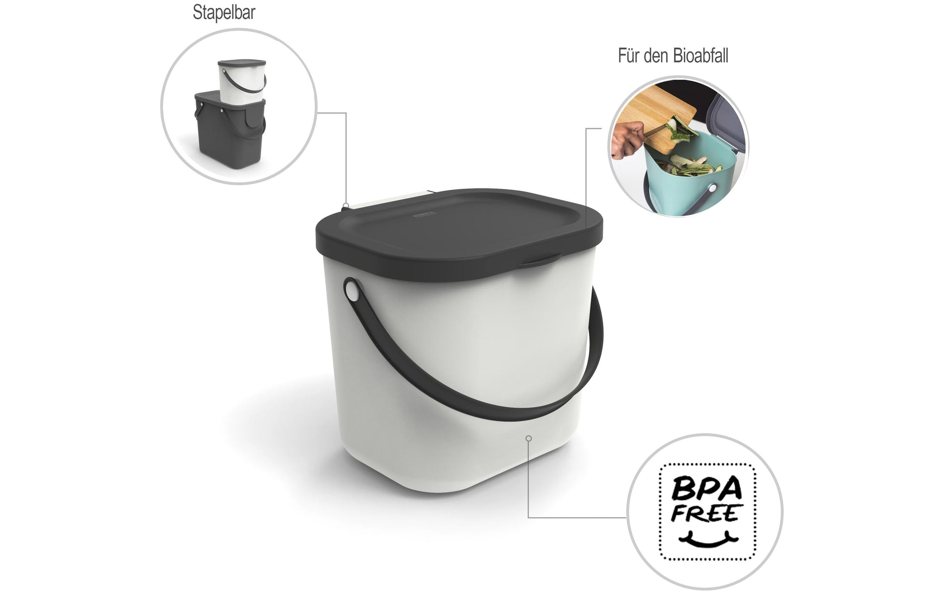 Rotho Albula Recyclingbehälter – 6 l – Recycling-Kunststoff, rund – Weiss