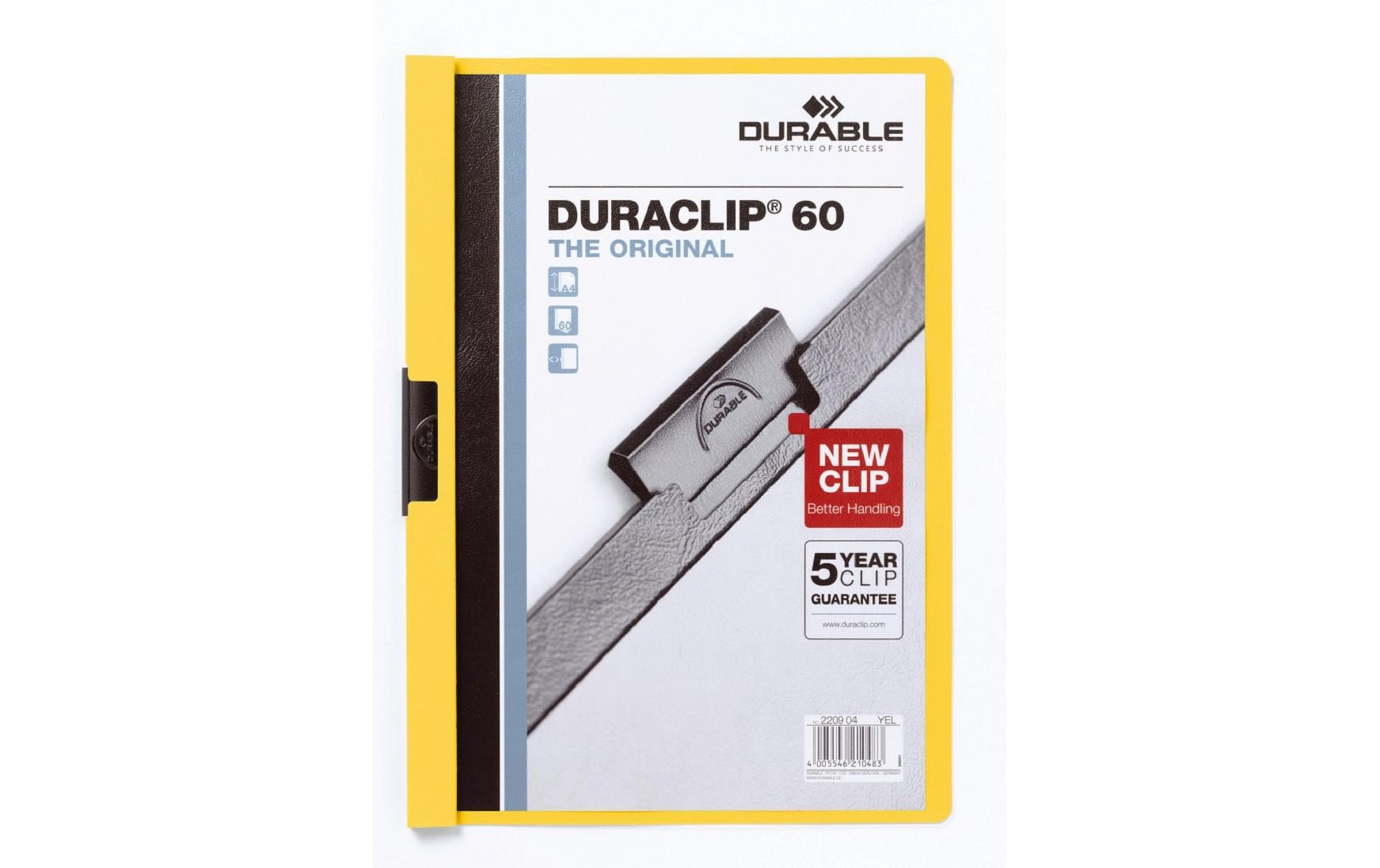 Durable Duraclip Unterschriftenmappe – A4, bis 60 Blatt, gelb, Kunststoff, recyclingfähig
