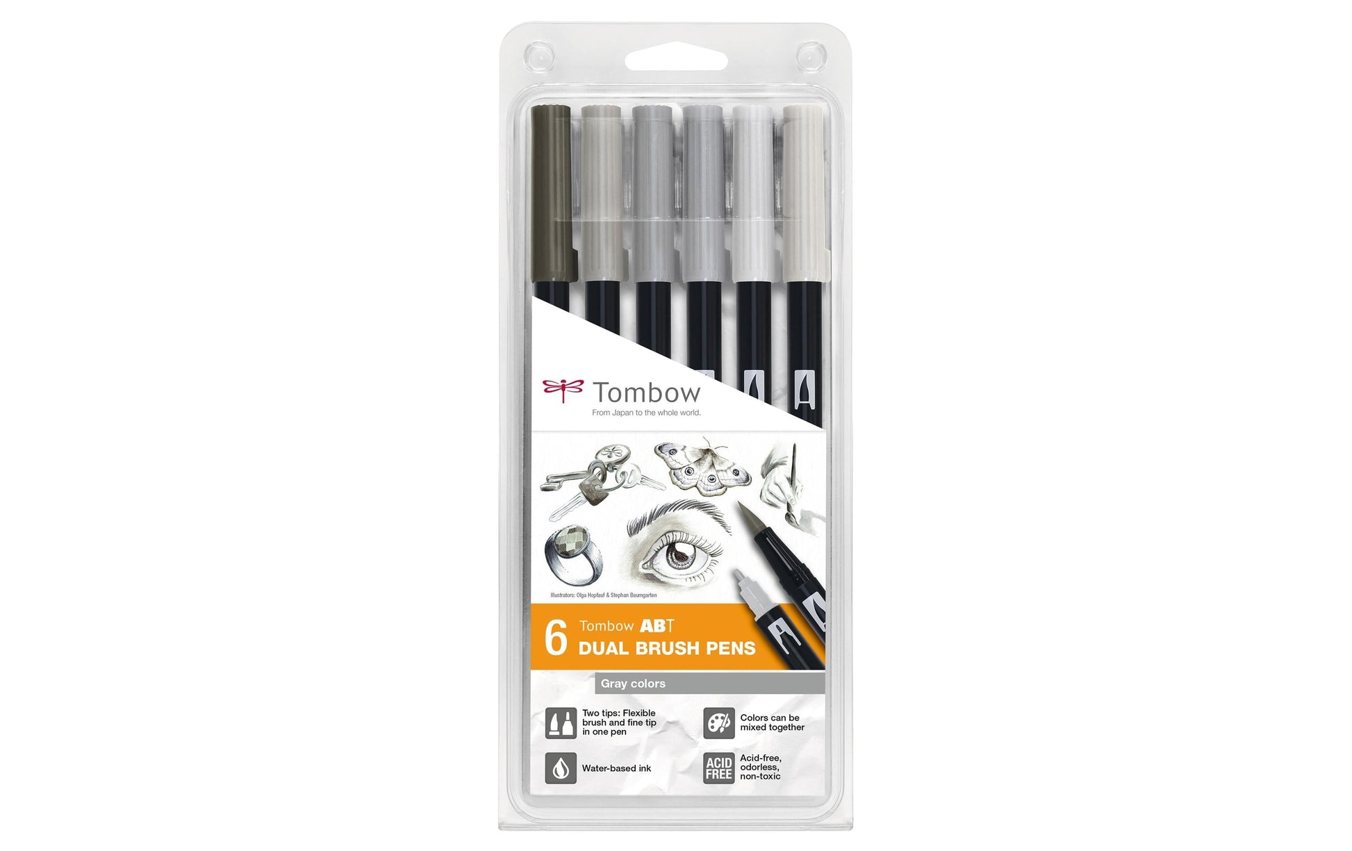 Tombow Filzstifte ABT Dual Brush Pen, Strichbreite 0,3–10 mm, 6 Farben