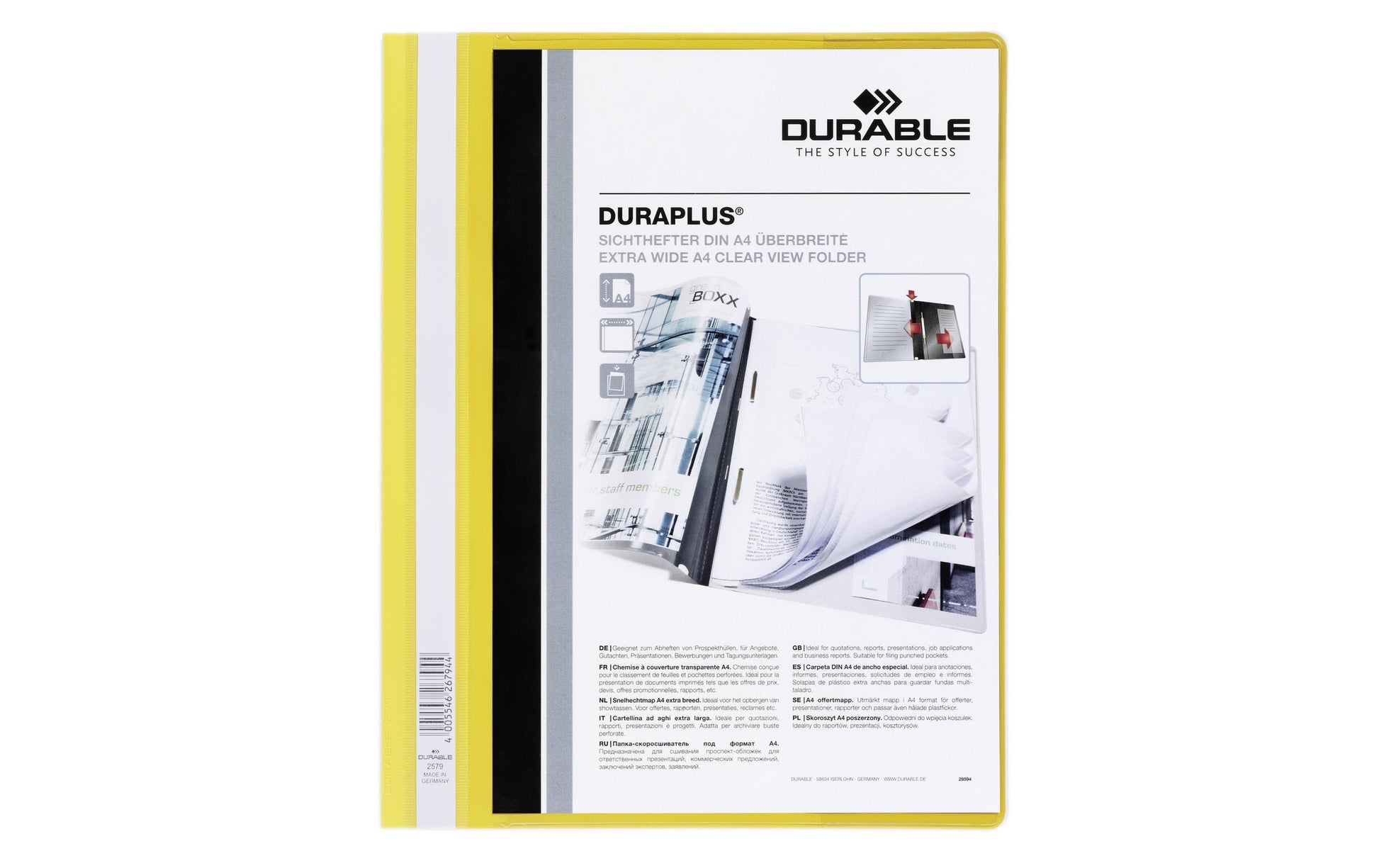 Durable Duraplus Schnellhefter – A4, Kunststoff, Gelb, Beschriftungsfeld