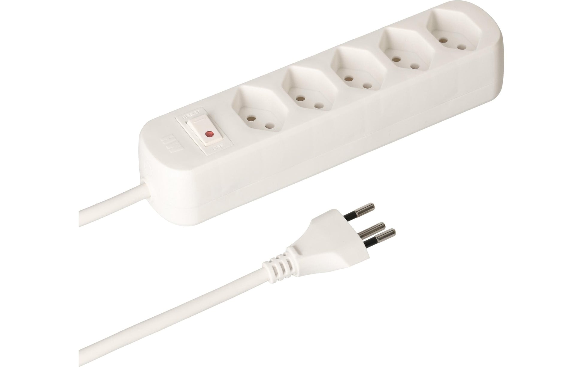 Max Hauri AG Max Hauri Basic-Line Steckdosenleiste, 5×T13, mit Schalter, 5 m, Befestigungslaschen – Weiss