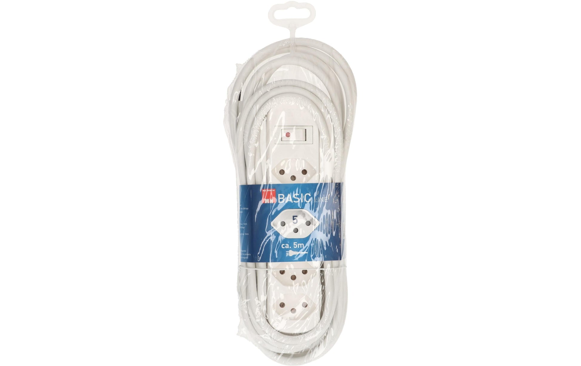 Max Hauri AG Max Hauri Basic-Line Steckdosenleiste, 5×T13, mit Schalter, 5 m, Befestigungslaschen – Weiss