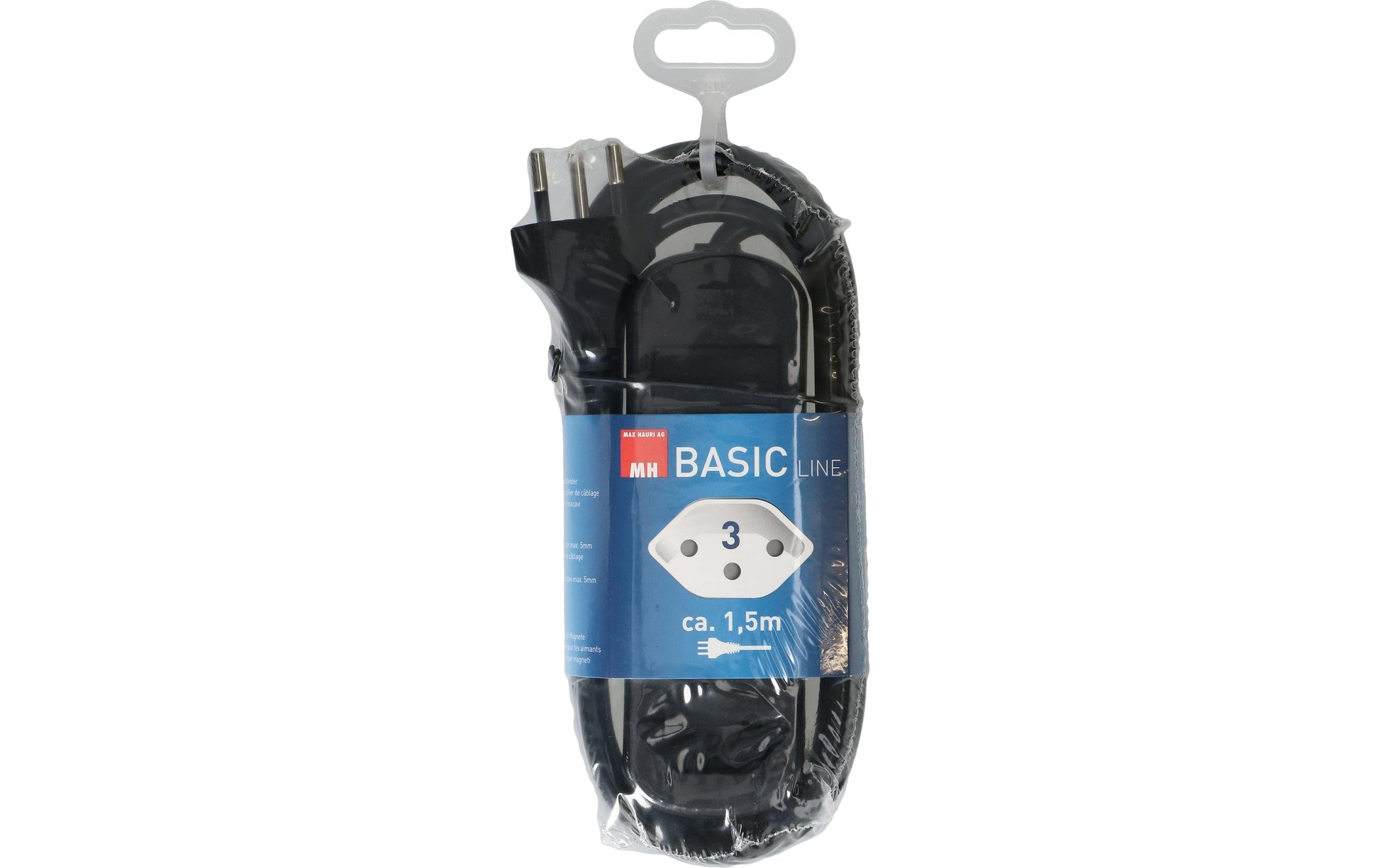 Max Hauri AG Max Hauri Basic-Line Steckdosenleiste, 3×T13, ohne Schalter, 1,5 m, Eingang T12 – schwarz