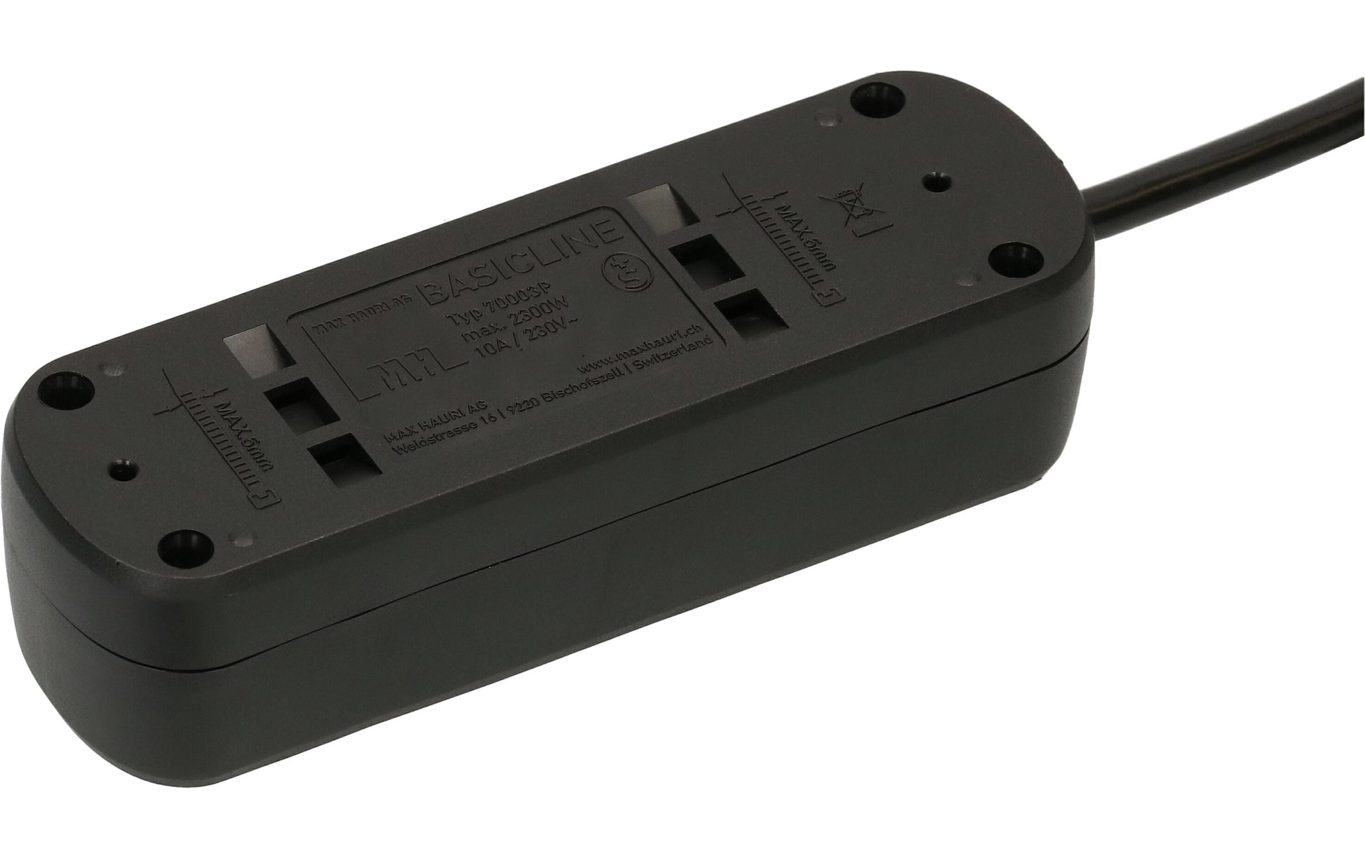 Max Hauri AG Max Hauri Basic-Line Steckdosenleiste, 3×T13, ohne Schalter, 1,5 m, Eingang T12 – schwarz