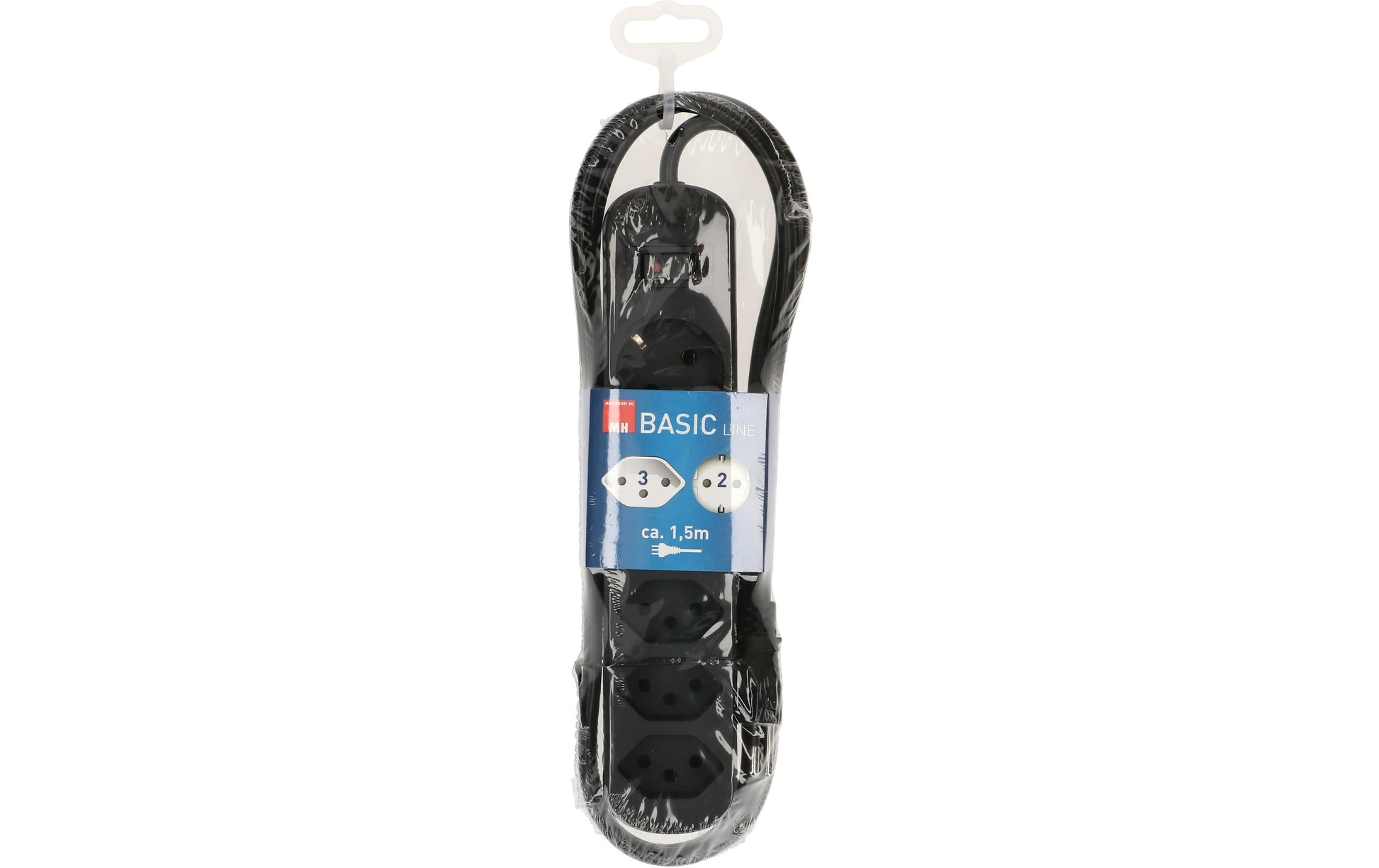 Max Hauri AG Max Hauri Basic-Line Steckdosenleiste, 5×T13, mit Schalter, 1,5 m, Überstromschutz, Eingang T12 – schwarz