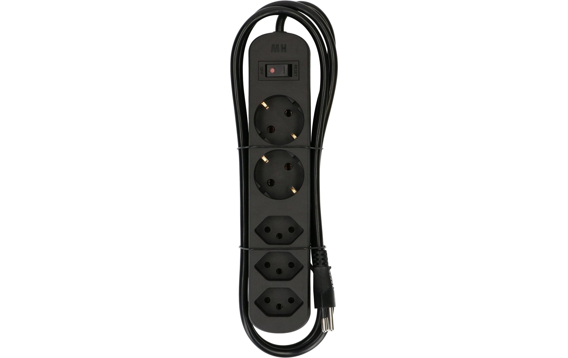 Max Hauri AG Max Hauri Basic-Line Steckdosenleiste, 5×T13, mit Schalter, 1,5 m, Überstromschutz, Eingang T12 – schwarz