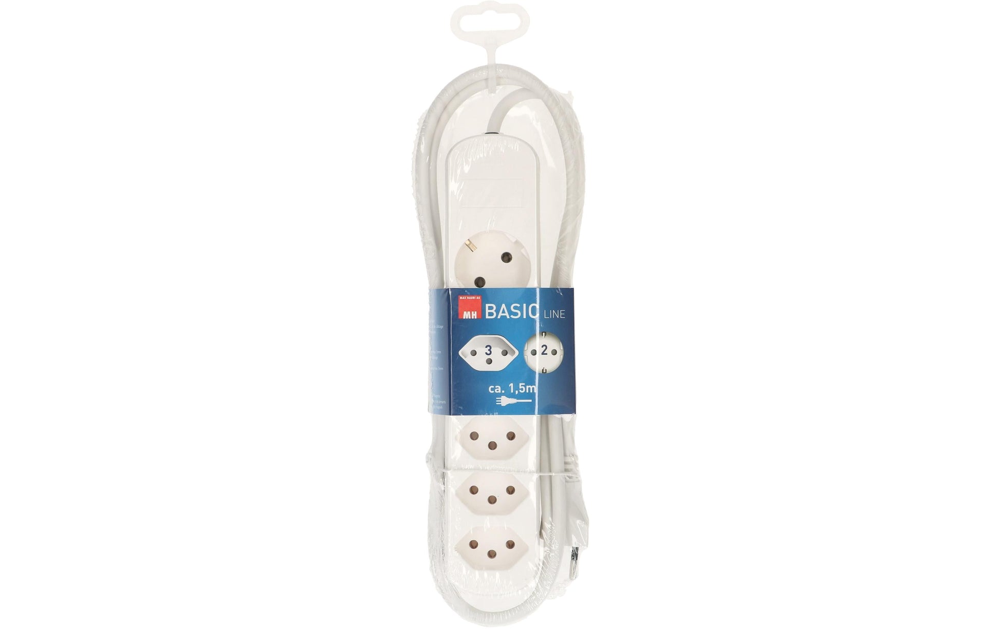 Max Hauri AG Max Hauri Basic-Line Steckdosenleiste, 5×T13, 1,5 m, Eingang T12, mit Befestigungslaschen – Weiss