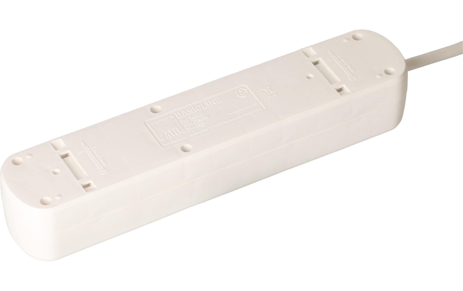 Max Hauri AG Max Hauri Basic-Line Steckdosenleiste, 5×T13, 1,5 m, Eingang T12, mit Befestigungslaschen – Weiss