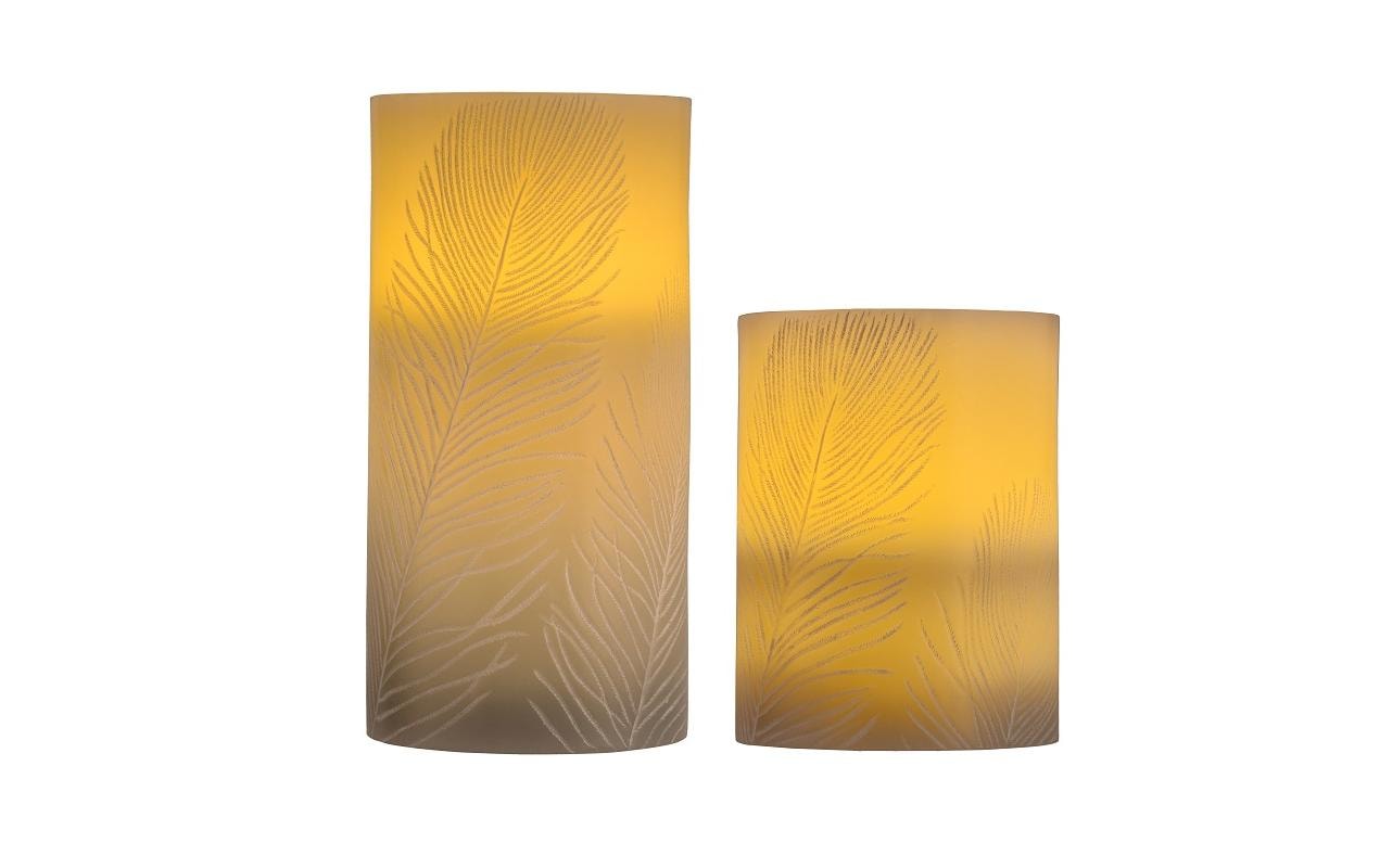 Pauleen LED-Wachskerze Cosy Feather – 2er Pack, Warmweiss, Timer, Flackernd, Grau/Weiss