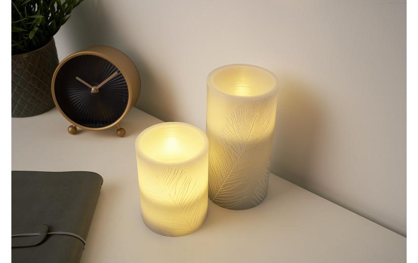 Pauleen LED-Wachskerze Cosy Feather – 2er Pack, Warmweiss, Timer, Flackernd, Grau/Weiss