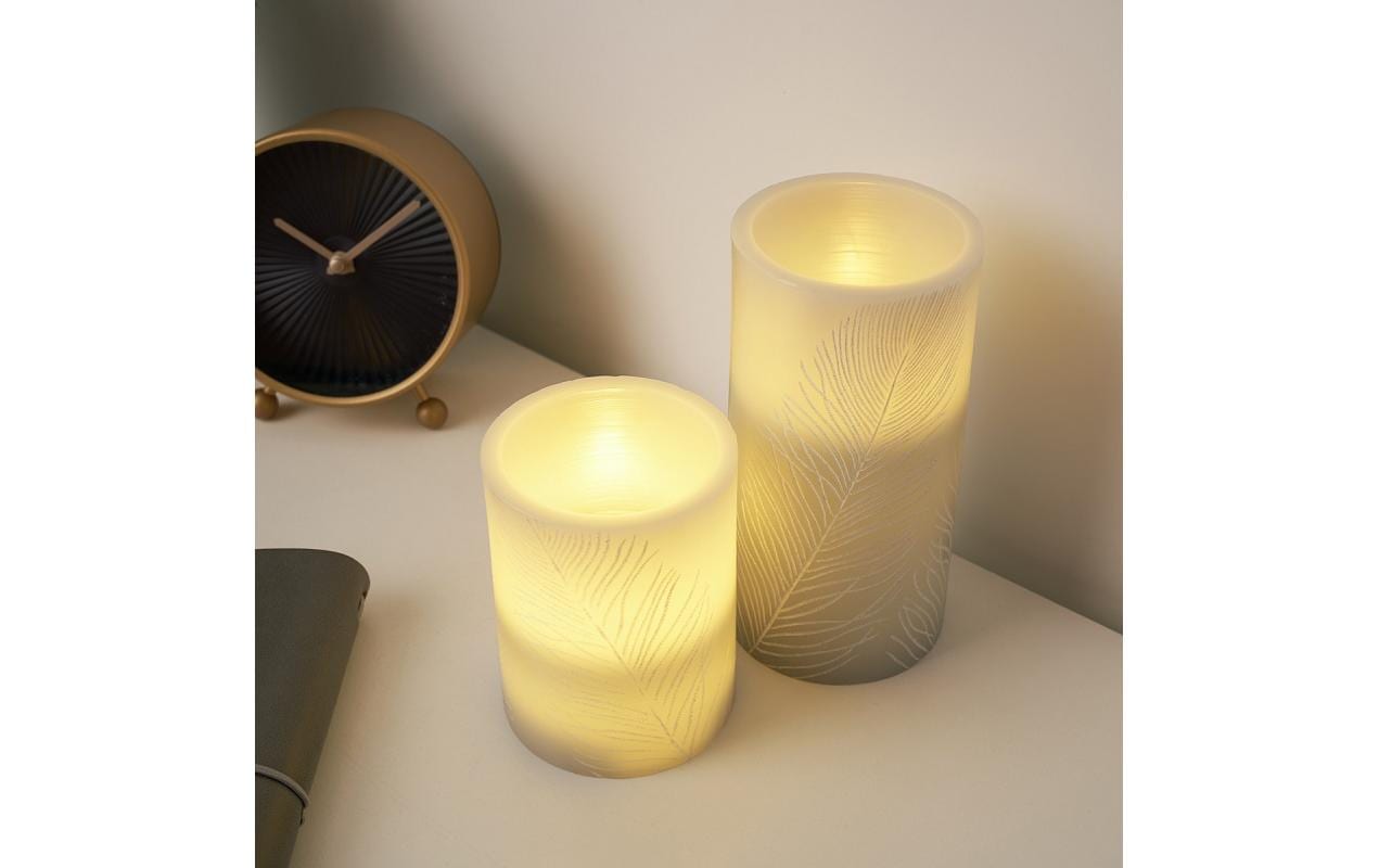 Pauleen LED-Wachskerze Cosy Feather – 2er Pack, Warmweiss, Timer, Flackernd, Grau/Weiss