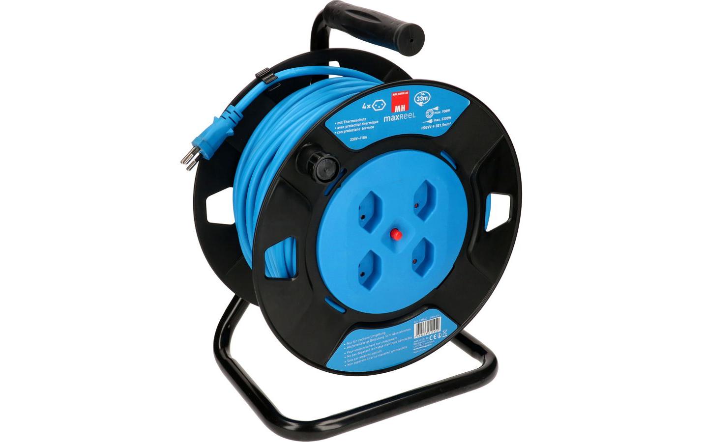 Max Hauri AG Max Hauri Kabelrolle, 33 m, 4×T13, Thermoschutz, Eingang T12 – Schwarz