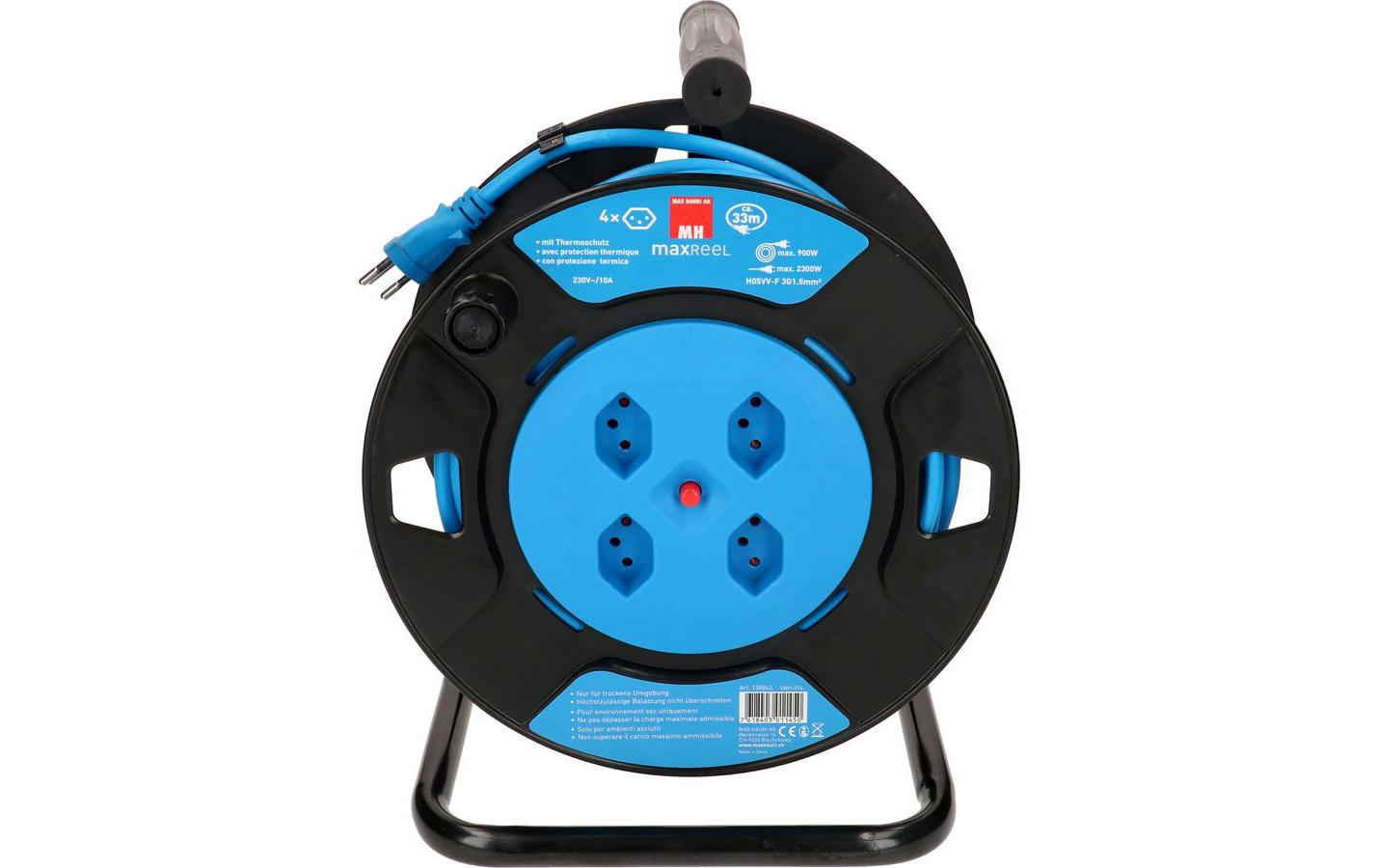 Max Hauri AG Max Hauri Kabelrolle, 33 m, 4×T13, Thermoschutz, Eingang T12 – Schwarz