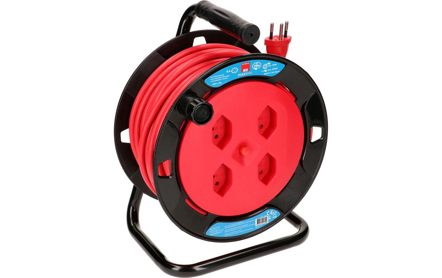 Max Hauri AG Max Hauri Kabelrolle, 15 m, 4×T13, Thermoschutz, Eingang T12 – Rot