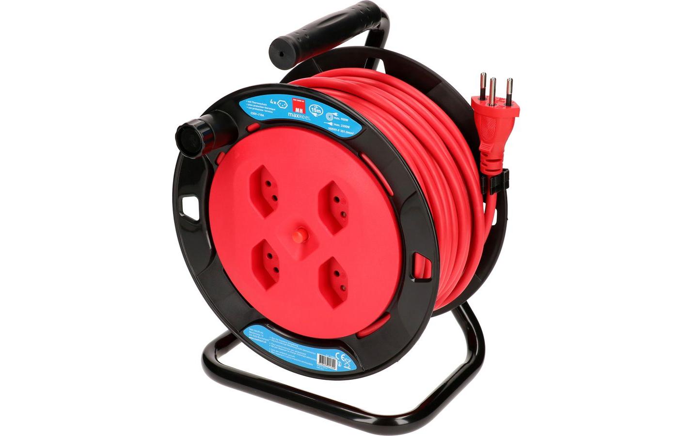 Max Hauri AG Max Hauri Kabelrolle, 15 m, 4×T13, Thermoschutz, Eingang T12 – Rot