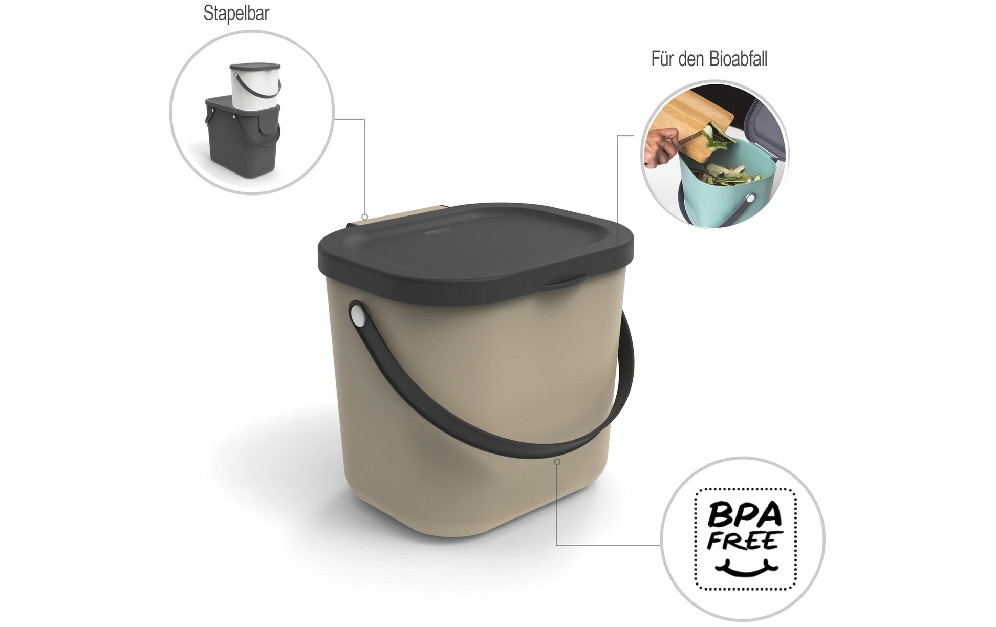 Rotho Recyclingbox Albula – 6 l – Kunststoff, rechteckig – Cappuccino