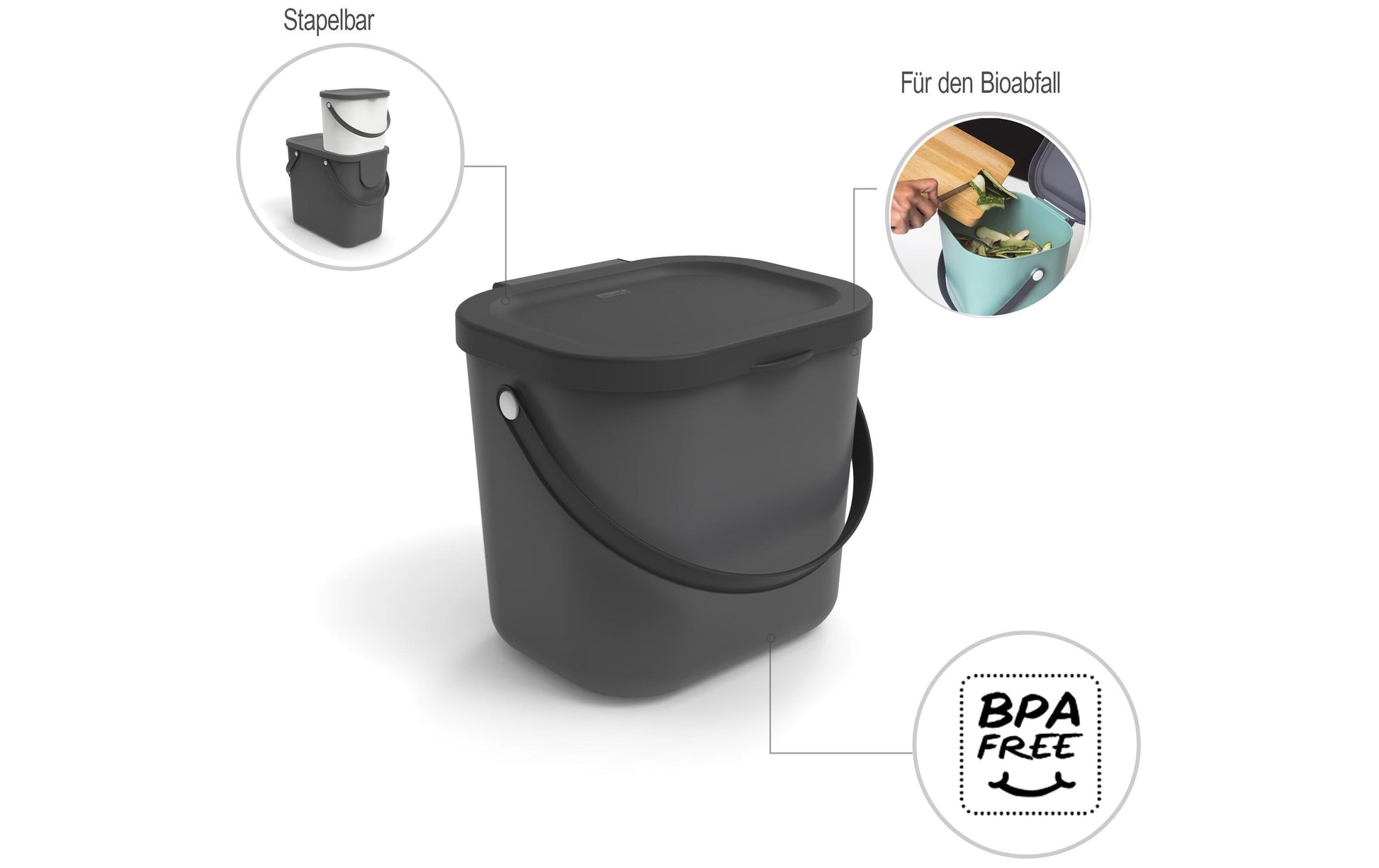 Rotho Recyclingbehälter Albula – 6 l – Recycling-Kunststoff, rund – Anthrazit