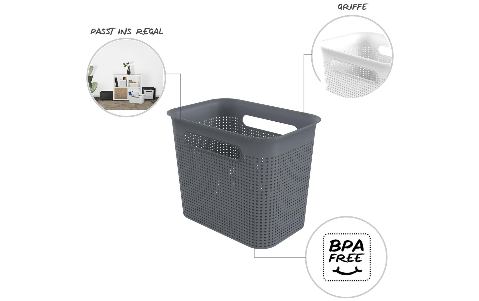 Rotho Aufbewahrungsbox 7 L – Recycling-Kunststoff – Anthrazit – 180 × 211 × 262 mm