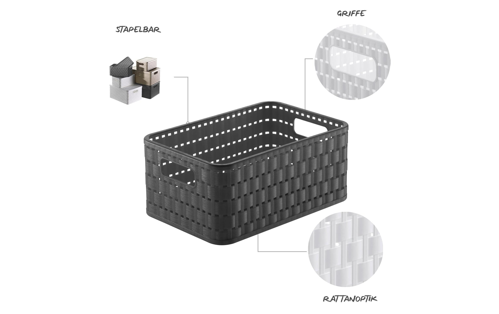 Rotho Country Aufbewahrungskorb 4 l – Recycling-Kunststoff – Anthrazit – mit Griff, BPA-frei