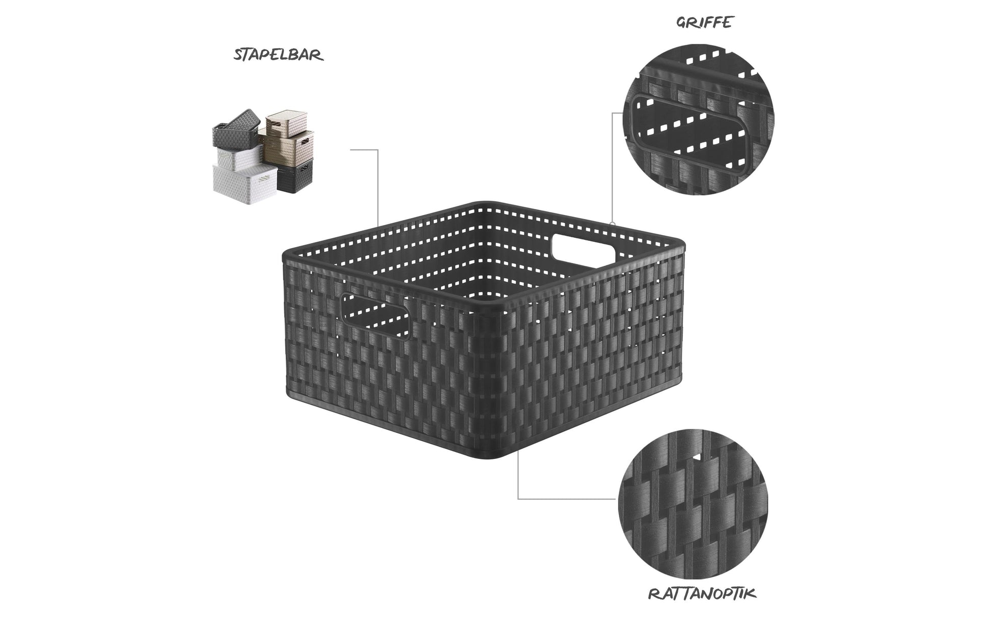Rotho Country Aufbewahrungsbox 14 l – Kunststoff – Anthrazit – mit Griffen – 300 × 160 × 328 mm