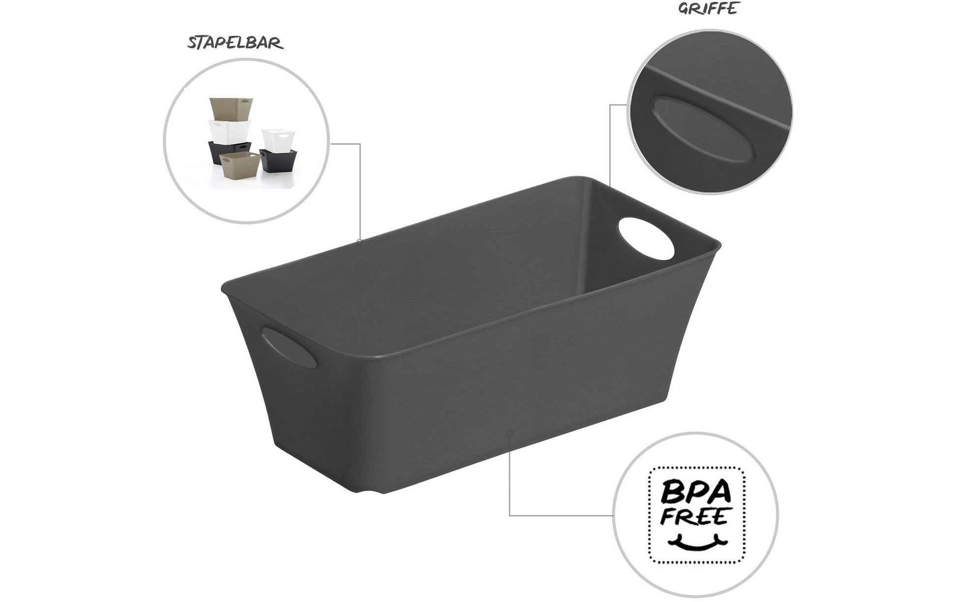 Rotho Aufbewahrungsbox Living – Kunststoff, Anthrazit, 13,4 × 9 × 25,2 cm