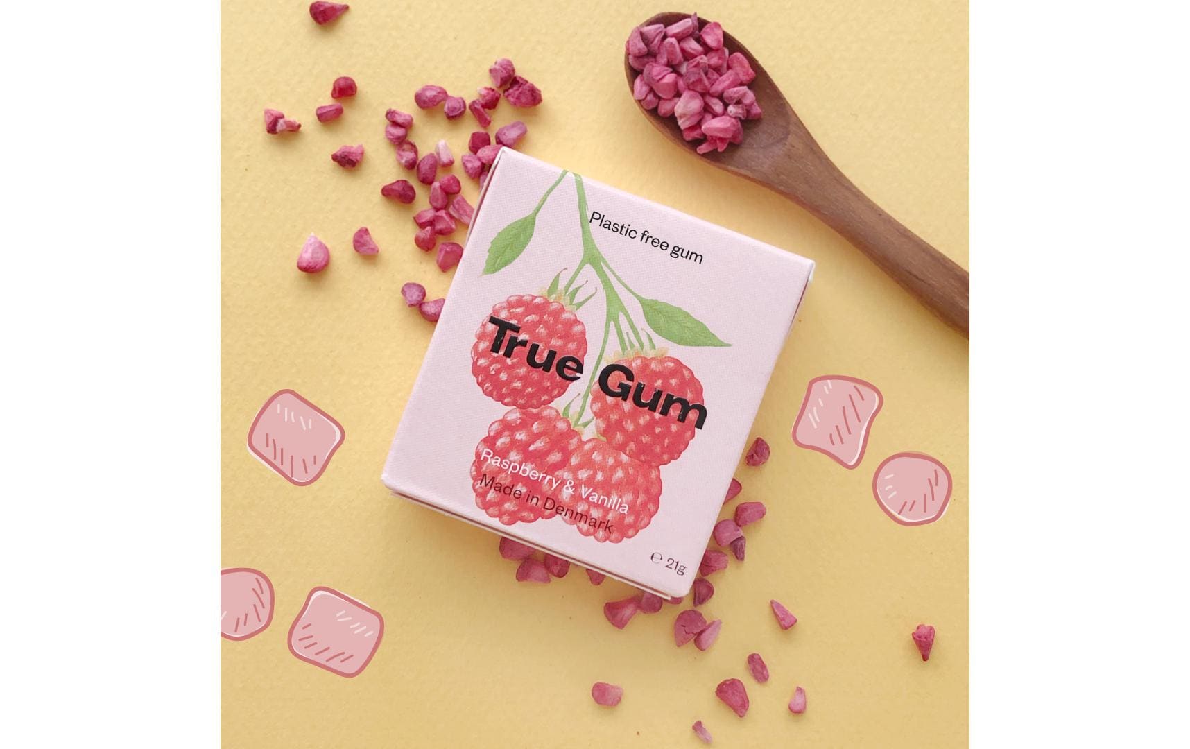 True Gum Kaugummi – Himbeere & Vanille, zuckerfrei, vegan – 21 g