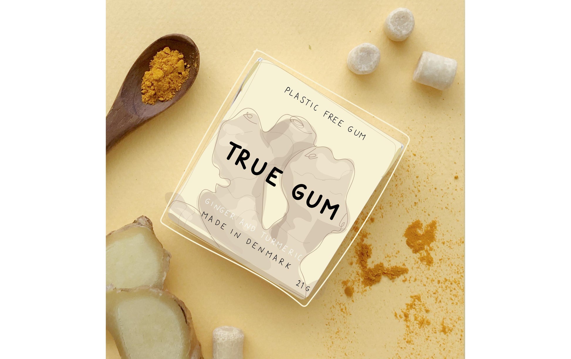 True Gum Kaugummi – Ingwer & Kurkuma, zuckerfrei, vegan – 21 g