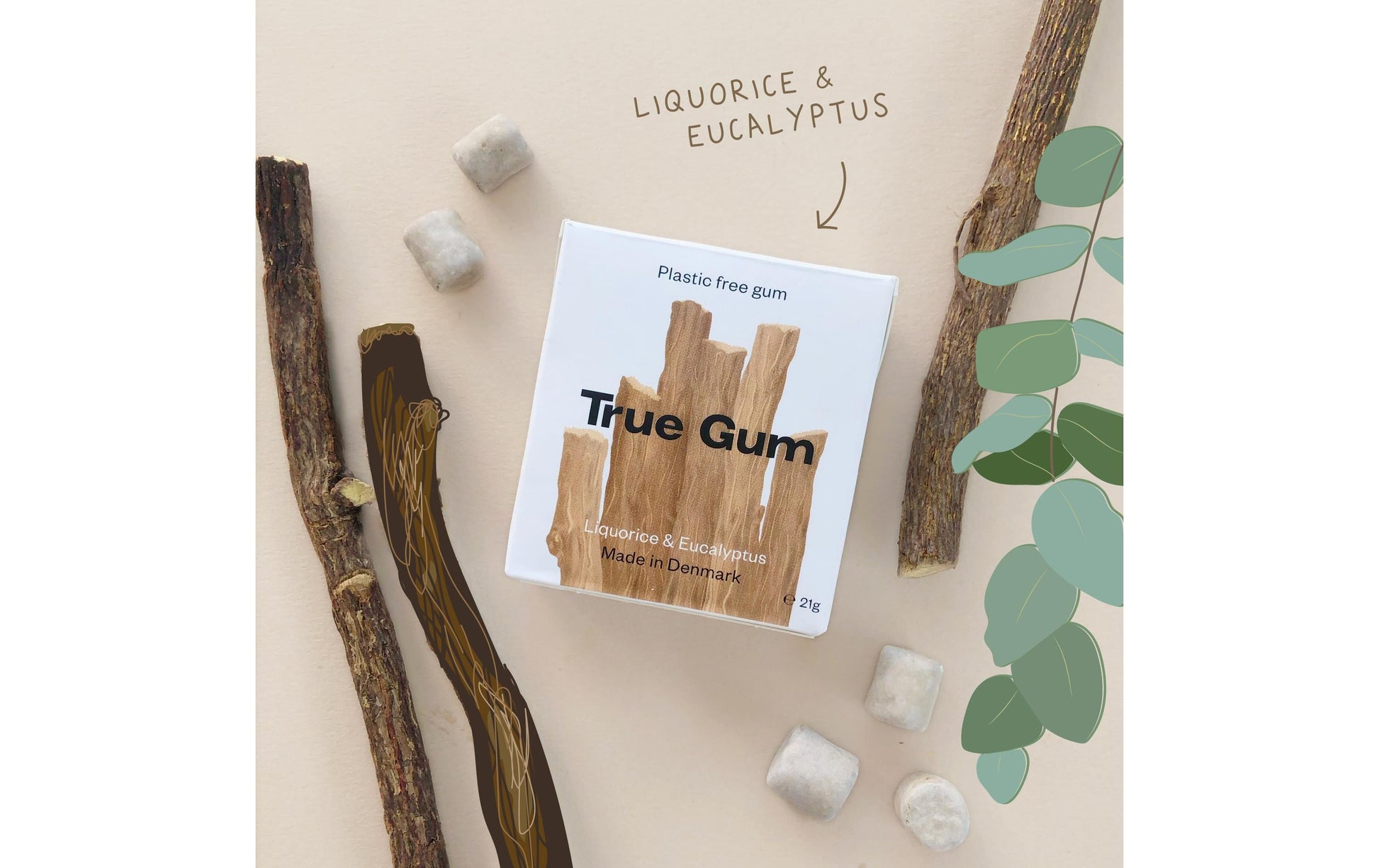 True Gum Kaugummi – Lakritz & Eukalyptus, zuckerfrei, vegan – 21 g