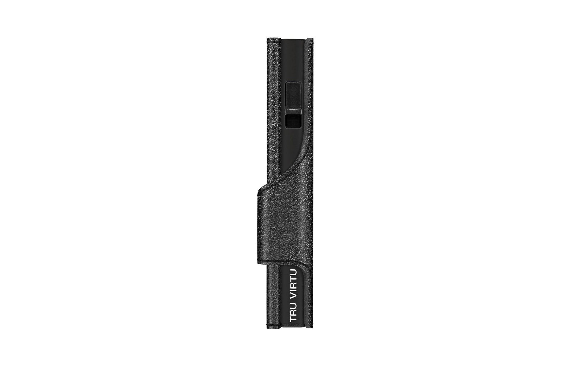 TRU VIRTU Kartenetui – RFID-Schutz, Druckknopf – 12 Karten, 99 × 21 × 67 mm – Schwarz – Aluminium/Leder