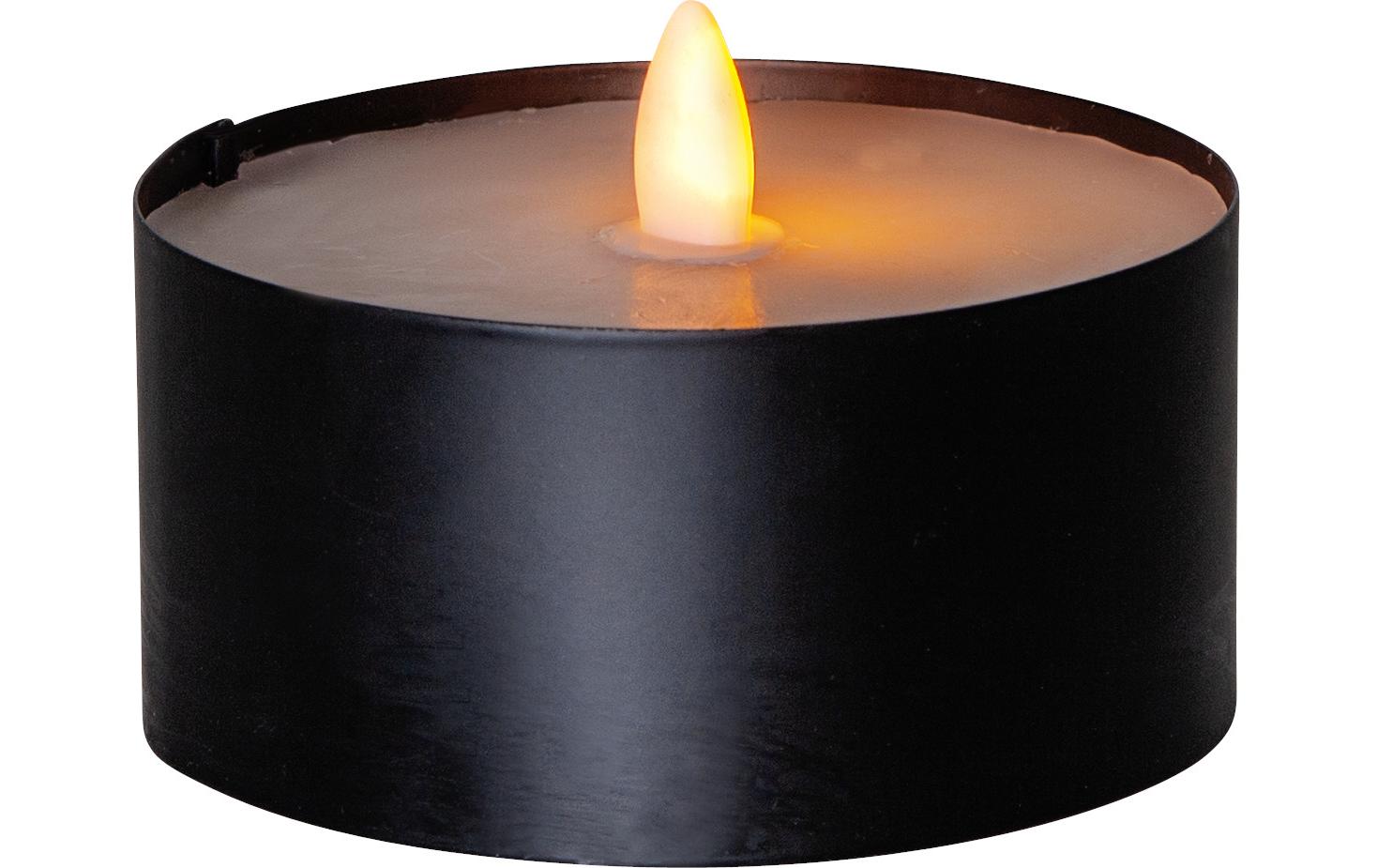 Star Trading LED-Teelicht Maxi – Ø 10 cm – Warmweiss – Batteriebetrieben – Timer 6/18 h, flackernd – Schwarz
