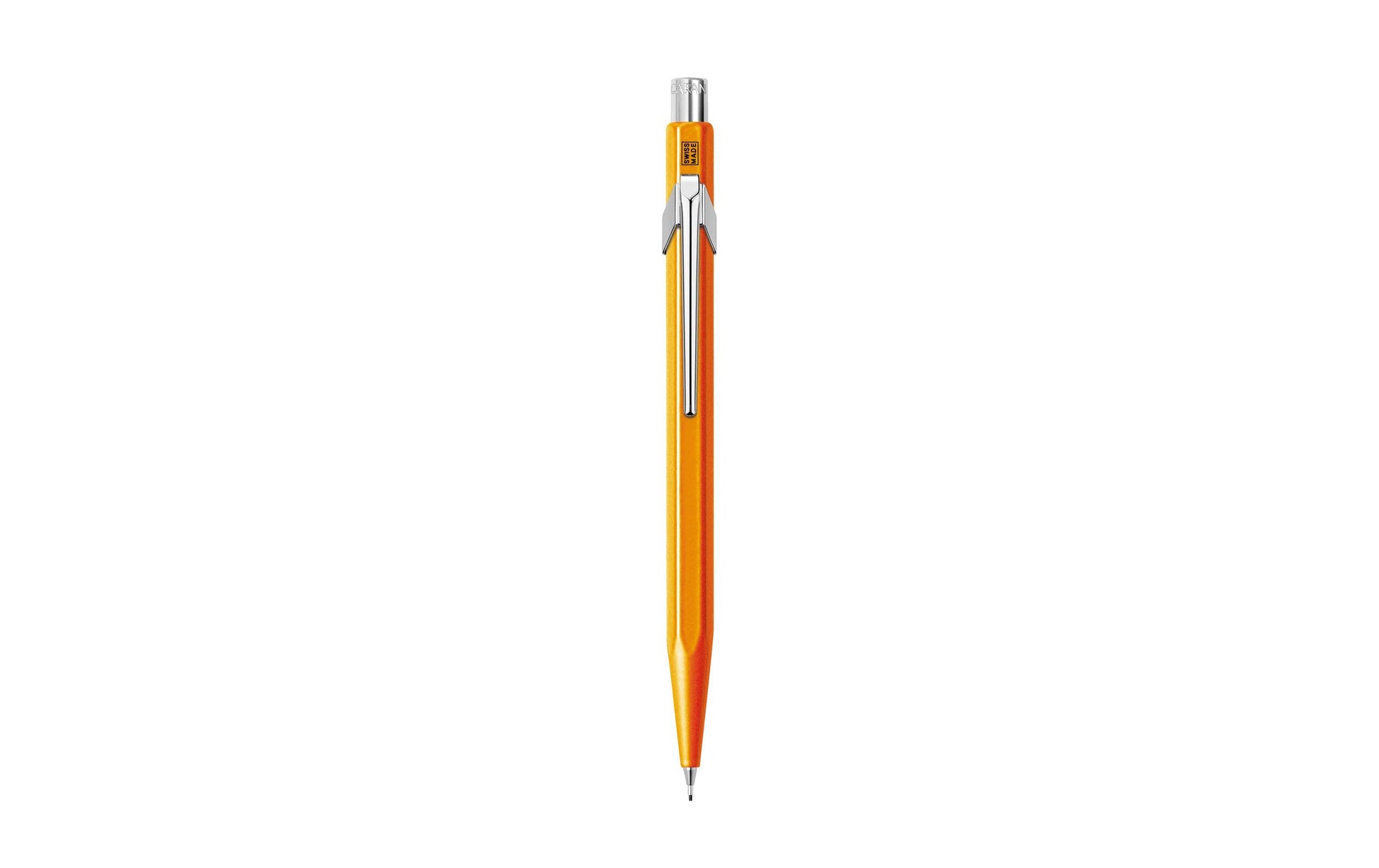 Caran d-Ache 849 Druckbleistift – 0,7 mm – Aluminium – Neonorange – Mit Radierer – 1er-Pack