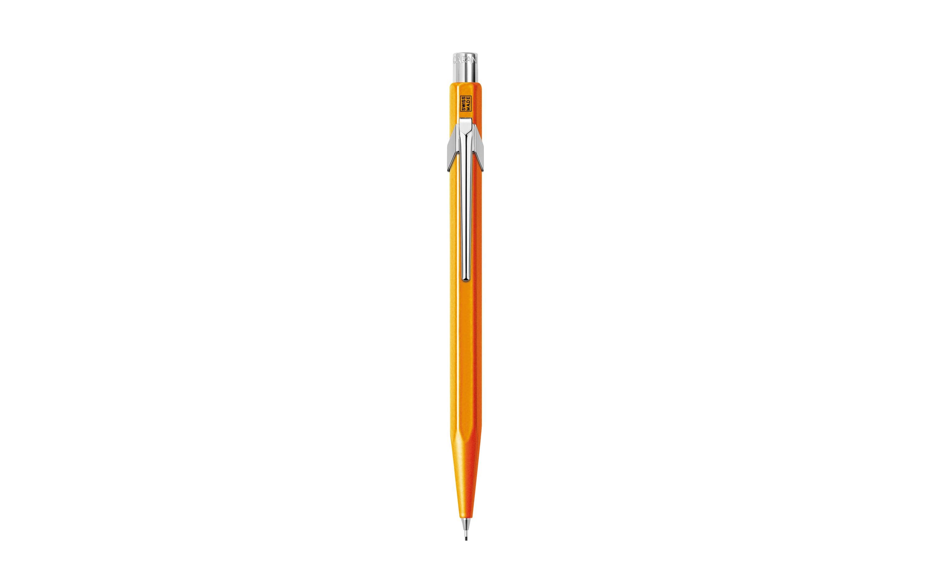 Caran d-Ache 849 Druckbleistift – 0,7 mm – Aluminium – Neonorange – Mit Radierer – 1er-Pack