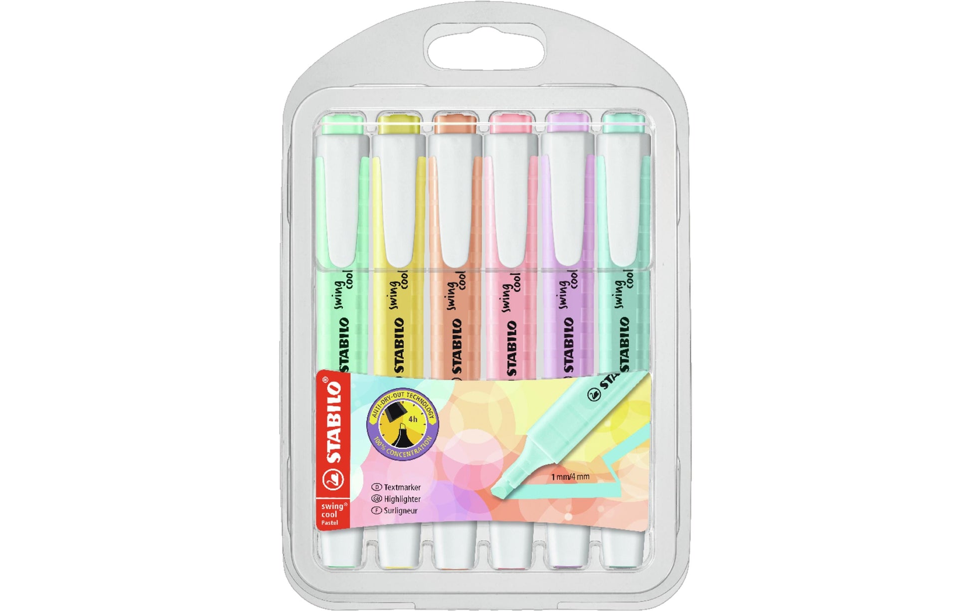 STABILO swing cool Pastel Edition Textmarker Set 8 Farben Pastell – Keilspitze, 1–4 mm