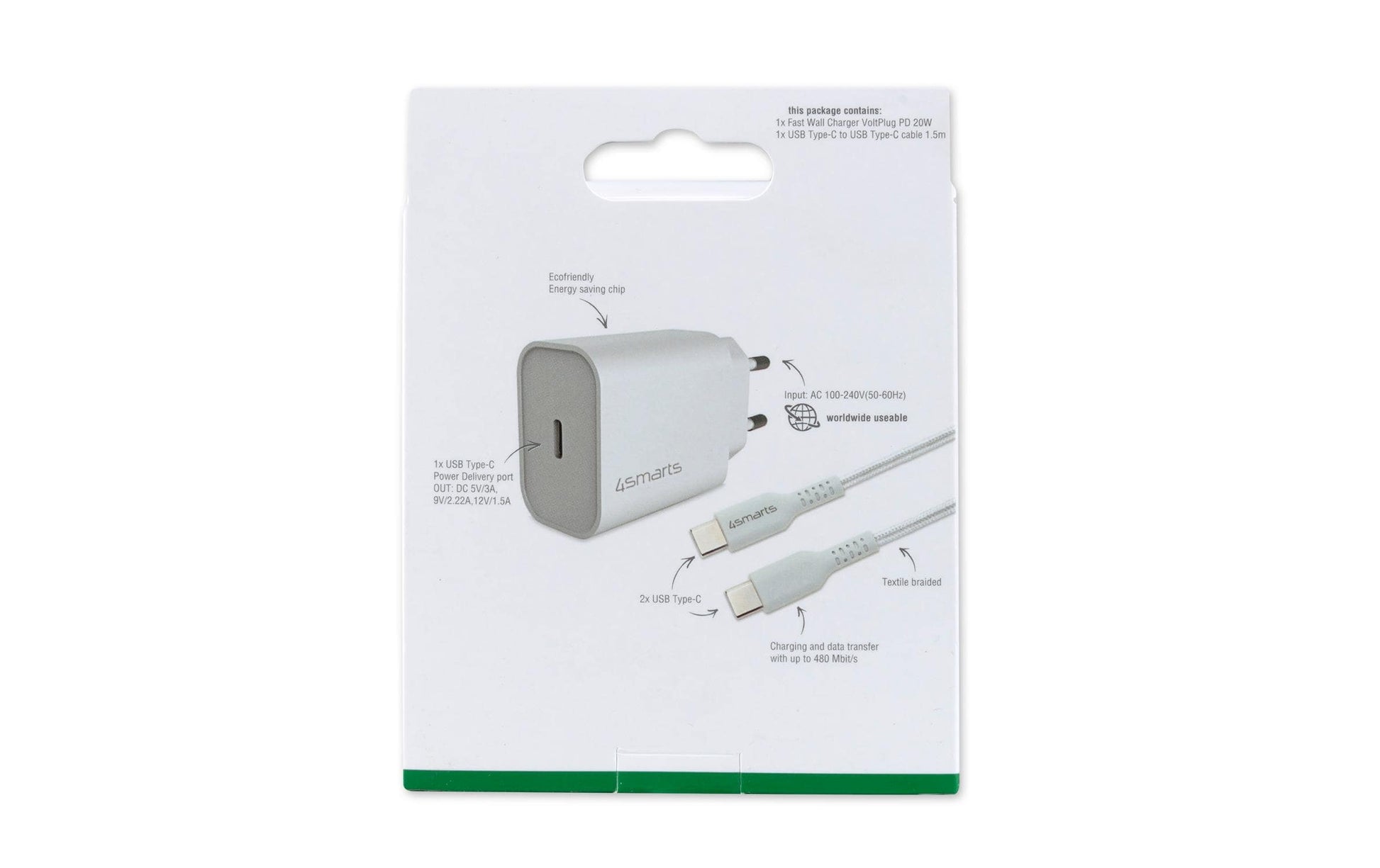 4smarts VoltPlug Dual USB-Ladegerät 12 W – USB-C×1 – PD – für Smartphones, Tablets, Digitalkameras u. a. – weiss