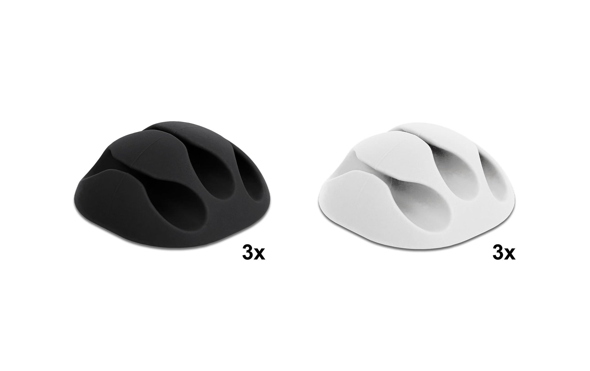 DeLOCK Kabelhalter, selbstklebend, 3 Durchführungen, für Ø 5 mm, 6er-Pack – schwarz/weiss