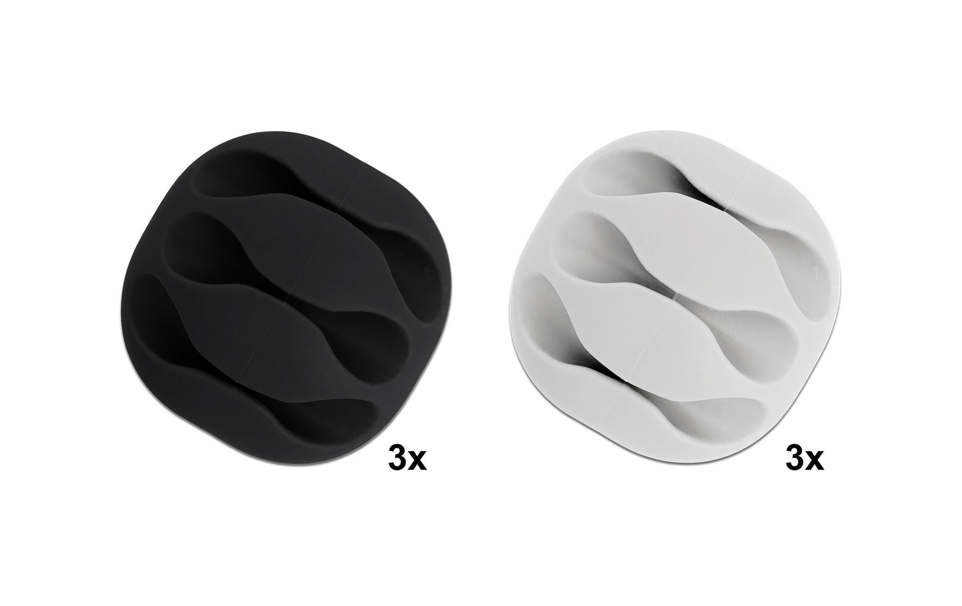 DeLOCK Kabelhalter, selbstklebend, 3 Durchführungen, für Ø 5 mm, 6er-Pack – schwarz/weiss