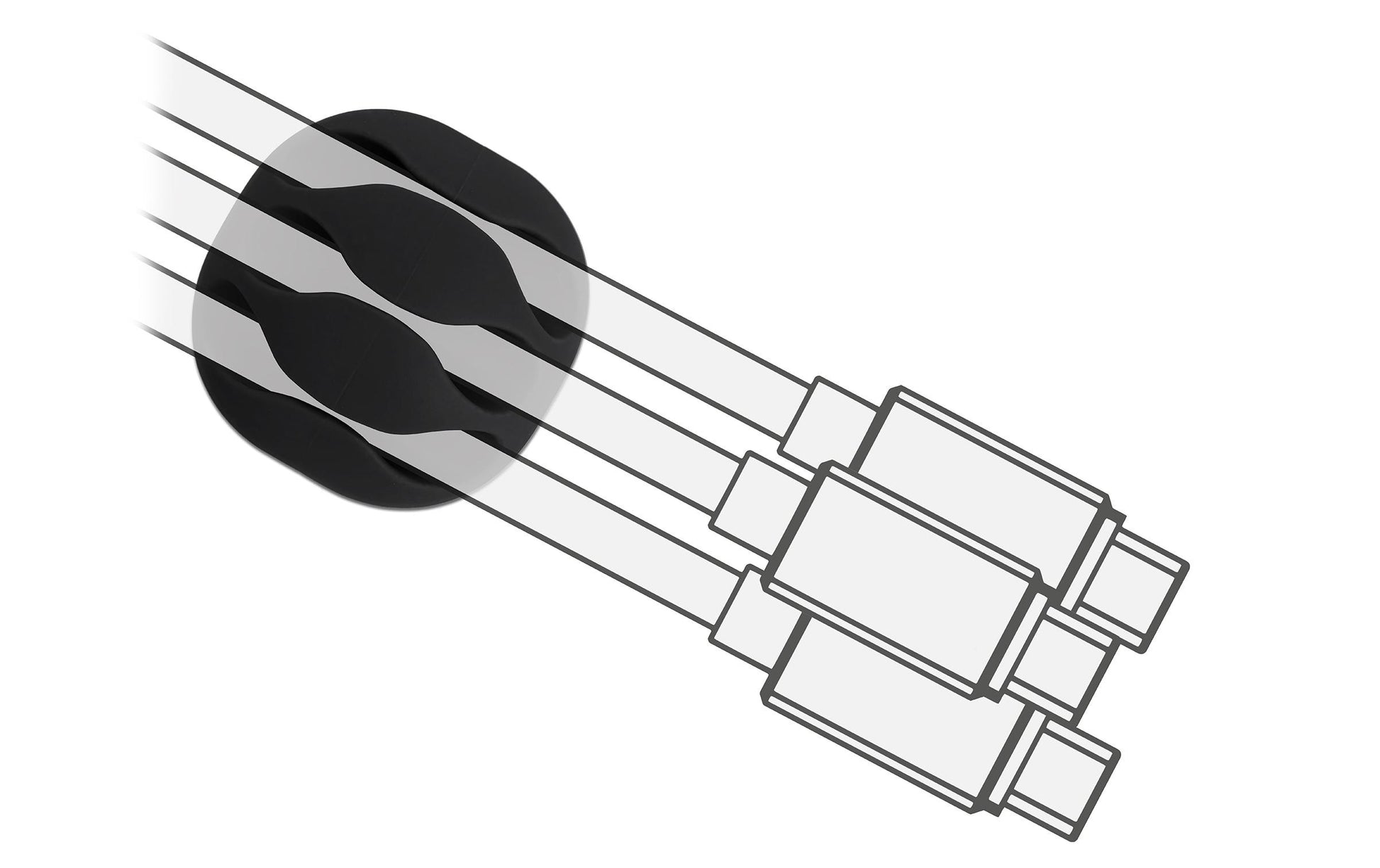 DeLOCK Kabelhalter, selbstklebend, 3 Durchführungen, für Ø 5 mm, 6er-Pack – schwarz/weiss